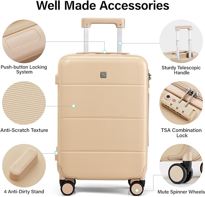 Hanke 28 Inch Luggage Large Suitcase with Spinner Wheels Tsa Luggage Hard Case Suitcases for Women Men Rolling Checked Luggage(Cuba Sand)