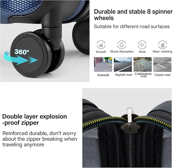 Hanke Expandable Hardshell Luggage Sets 3 piece Carry On Luggage with Wheels Suitcases Lightweight Checked Travel Luggage Rolling Large Suitcase Travel Luggage Bag Woman Men 20/24/29 Inch(Dark Blue)