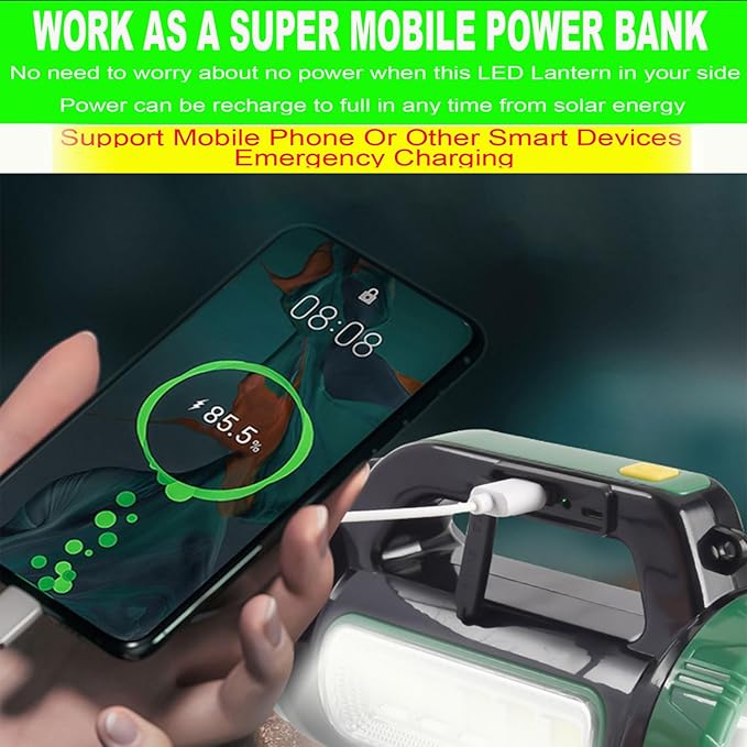 SUYOOULIN LED Searchlight Spotlights Lantern, Solar Rechargeable Super Bright 10000LM Handheld LED Flashlight, Multifunction Camping Lantern Work Light, 6 Light Modes, Waterproof