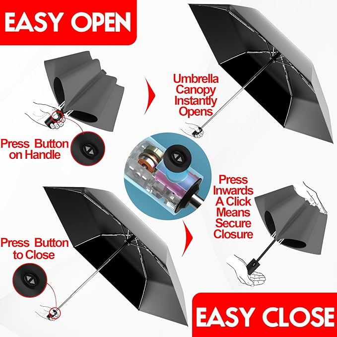 Automatic Mini Travel Windproof Folding Umbrella - UV Protection, Instant Open/Close for Rain/Sun, Small Compact Lightweight Design Fits in Tote Bag/Travel Case/Backpack for Commute, Women & Men