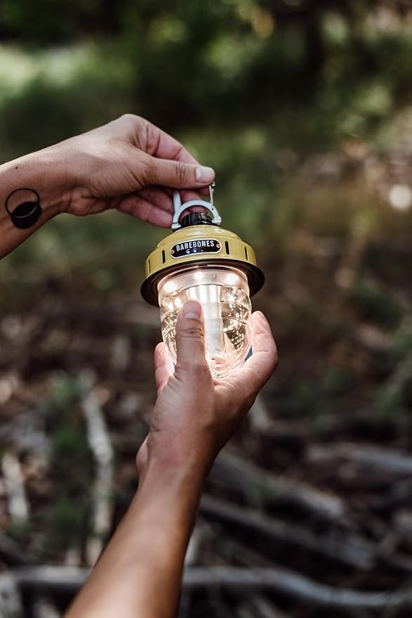Barebones Beacon Hanging Light – Dusty Yellow, Rechargeable LED Camping Lantern with Adjustable Brightness – Weatherproof Vintage-Style Hanging Lantern for Outdoor Adventures and Year-Round Use