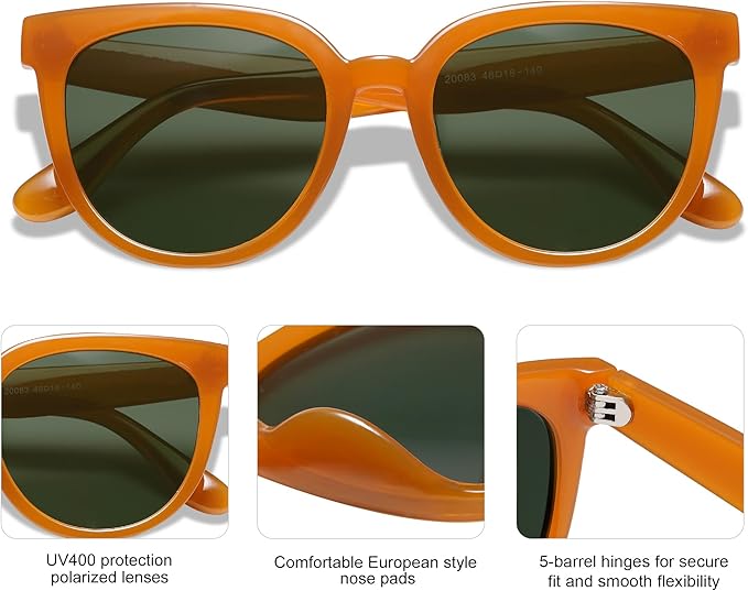 SOJOS Trendy Cat Eye Round Polarized Sunglasses for Women Fashion UV Protection Sunnies Sunglasses SJ2175