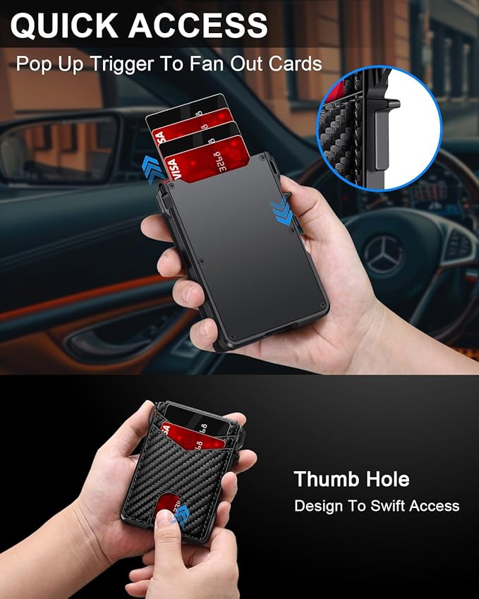 Wallet for Men, Mens Minimalist Wallet 9-13 Cards, Slim Compact Wallet with Money Clip & ID Window, RFID Blocking Smart Pop Up Card Wallet, Metal Aluminum Credit Card Holder Bifold Wallet