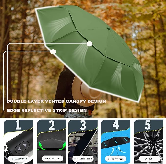 MRTLLOA 42/49 Inch Compact Windproof Travel Umbrella for Rain, Lightweight, Portable, Automatic, Strong, Waterproof Folding Umbrellas for Women, Men and Teenagers