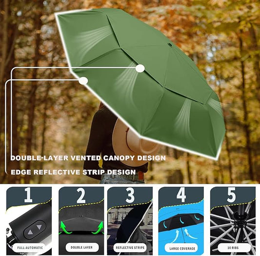 MRTLLOA 42/49 Inch Compact Windproof Travel Umbrella for Rain, Lightweight, Portable, Automatic, Strong, Waterproof Folding Umbrellas for Women, Men and Teenagers