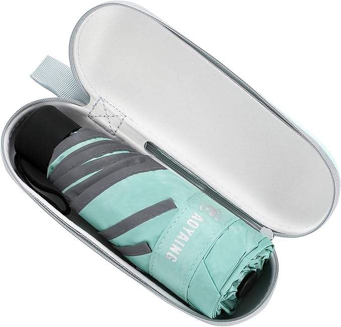 GAOYAING Mini Compact Travel Umbrella with Reflective Safety Stripes, Portable Folding Design with Case