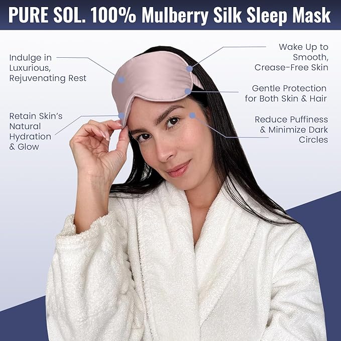 Pure SOL. Silk Sleep Mask - 100% Mulberry Silk Eye Mask - Eye Mask for Sleeping & Blindfold for Power nap During Travel (Mauve)