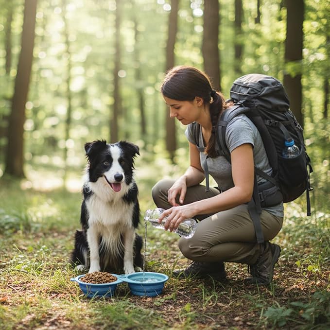 2-Pack Silicone Collapsible Dog Bowls with 4 Carabiners, Food-Grade Portable Pet Travel Bowls for Dogs & Cats, Foldable Water Feeder for Outdoor, Hiking, Camping(Blue)