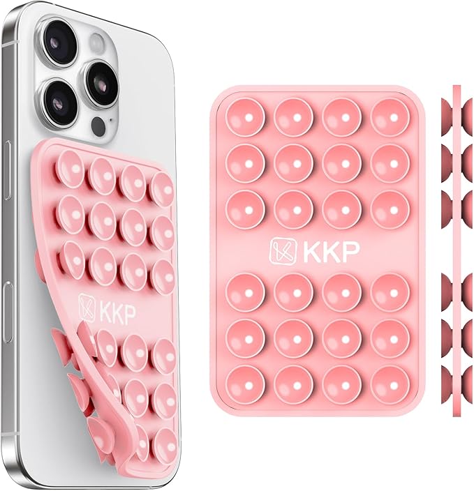 KKP Classic MAX - Silicone Suction Phone Case Adhesive Mount - Hands-Free, Strong Grip Holder for Selfies and Videos - iPhone and Android Compatible - 2.6″ x 3.9″