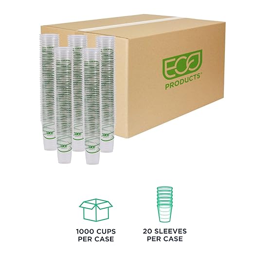 ECO PRODUCTS GreenStripe Clear Compostable 20oz PLA Large Plastic Cups, Case of 1000, Disposable Renewable Plant-Based Cold Cups, For Cold Drinks & Snacks, BPI Certified, ASTM Compliant.