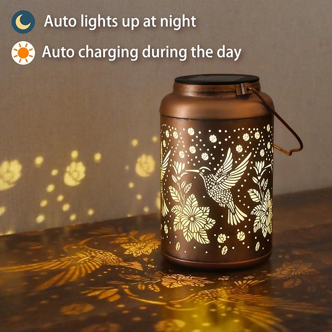 Christmas Gifts for Women Men Mom, Hummingbird Solar Lights Outdoor Waterproof, Mothers Day Gifts Decorations Outside for Yard, Lawn, Balcony Garden Decor Solar Lantern