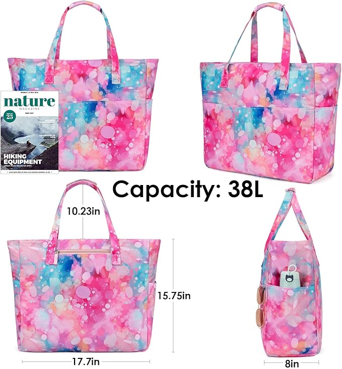 KABAQOO Extra Large Beach Bag Waterproof Sandproof Women Beach Tote with Zipper & Wet Compartment for Pool Gym Grocery Travel