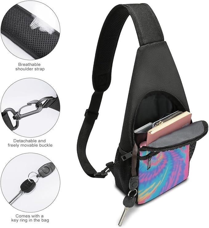 SWEET TANG Casual Sling Backpack for Men Chest Shoulder Crossbody Backpack, Unbalance Gym Funny Sack, Spiral Tie Dye Travel Bag Outdoor Hiking Daypack