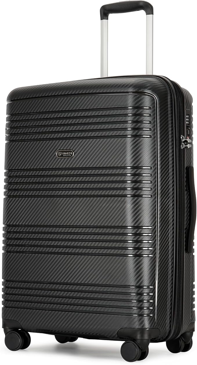 GinzaTravel 25 Inch Medium Checked Luggage Lightweight Suitcase with Spinner Wheels TSA Lock, Black