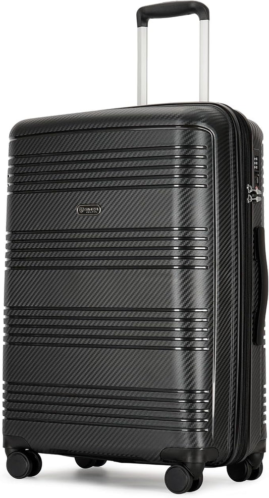 GinzaTravel 25 Inch Medium Checked Luggage Lightweight Suitcase with Spinner Wheels TSA Lock, Black