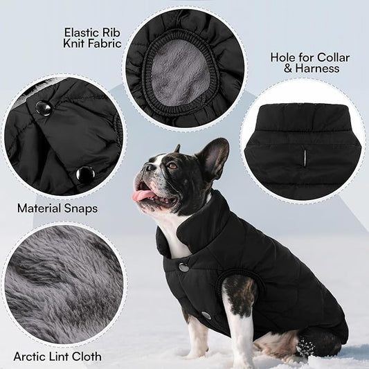 ASENKU Windproof Dog Winter Coat Waterproof Fleece Jacket Cold Weather Pet Apparel for Small Medium Large Dogs (Black, M)