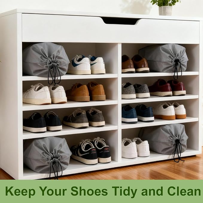 6 Pcs Shoe Bags for Travel, Shoe Dust Bags, Spandex Shoes Pouch with Interior Divider and Drawstring, Women and Men Luggage Packing for Traveling(Grey)