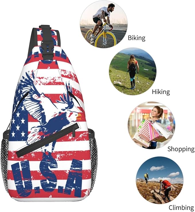 American Flag Sling Bag Multipurpose Crossbody Sling Backpack Travel Cycling Hiking Shoulder Bag For Women Men