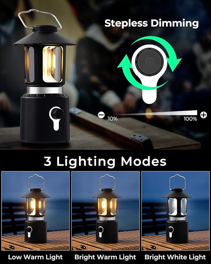 Camping Lantern Rechargeable, Telescopic Camping Light, Waterproof Retro Emergency Lights, Electric Lanterns for Power Outages, Vintage Hurricane Lamp for Tent Outdoor Patio RV Fishing