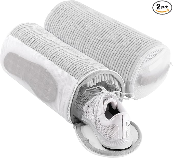 Shoe Washing Machine Bag with 2 Mesh Pockets, One-Step Shoe Laundry Bag for Wash Laces, Insoles & Socks, Reusable Sneaker Cleaning Bag Invisible Zipper for Washer Dryer Safe (2Pcs Grey)