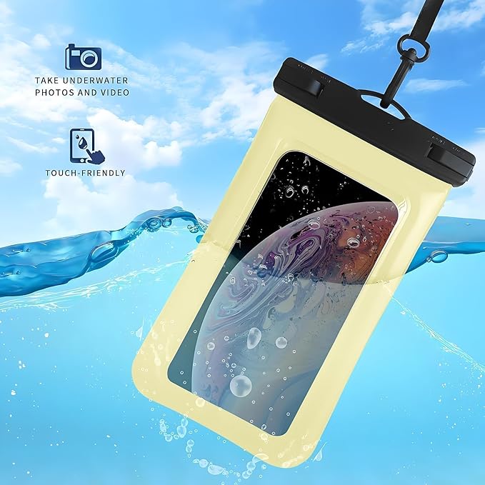 Floatable Soap Bubble Waterproof Phone Pouch/Case with Crossbody Lanyard for iPhone 17 16 Pro Max/15 Pro/14/13/12, IP68 Cellphone Dry Bag Beach Cruise Ship Essentials, 1 Pack-Creamy-7″