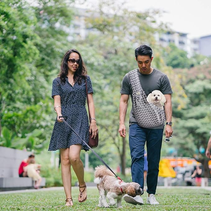 FDJASGY Small Pet Sling Carrier-Hands Free Reversible Pet Papoose Bag Tote Bag with a Pocket Safety Belt Dog Cat for Outdoor Travel (Gray Stripe)