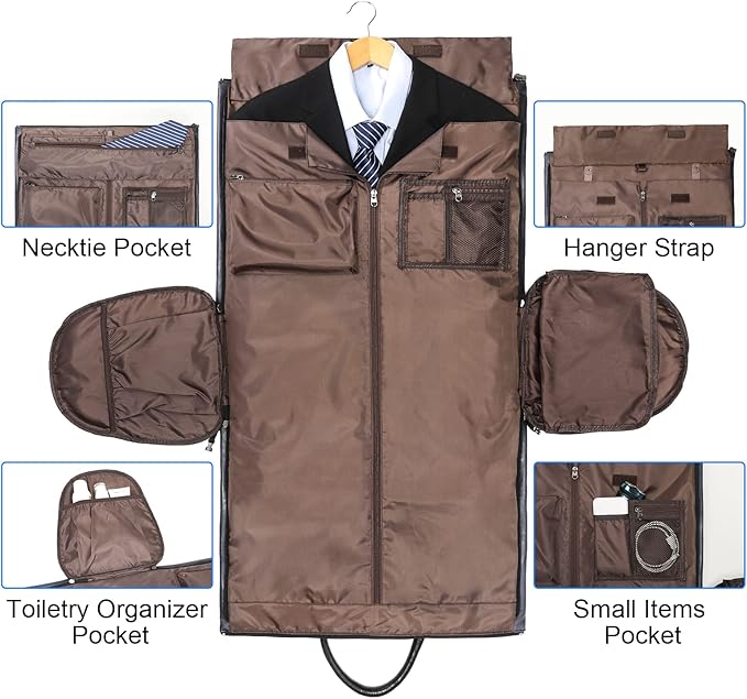 Leather Garment Bag for Travel, Modoker Carry On Suit Carrier Travel Bag with Shoulder Strap/Multiple Pockets - Ideal for Business Trips & Weekend Getaways - The Garment Duffel Bag for Traveling Men