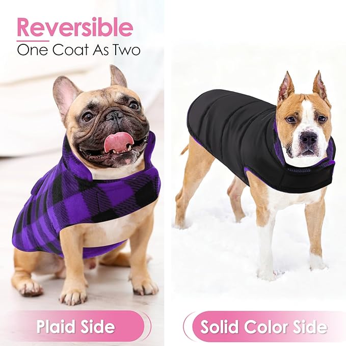 AOFITEE Dog Coat Plaid Dog Winter Coat for Small Dogs, Warm Dogs Jacket Christmas Sweater, Waterproof Pet Puffer Jacket, Reversible Pet Cold Weather Coats for Small Medium Large Pets, Purple M