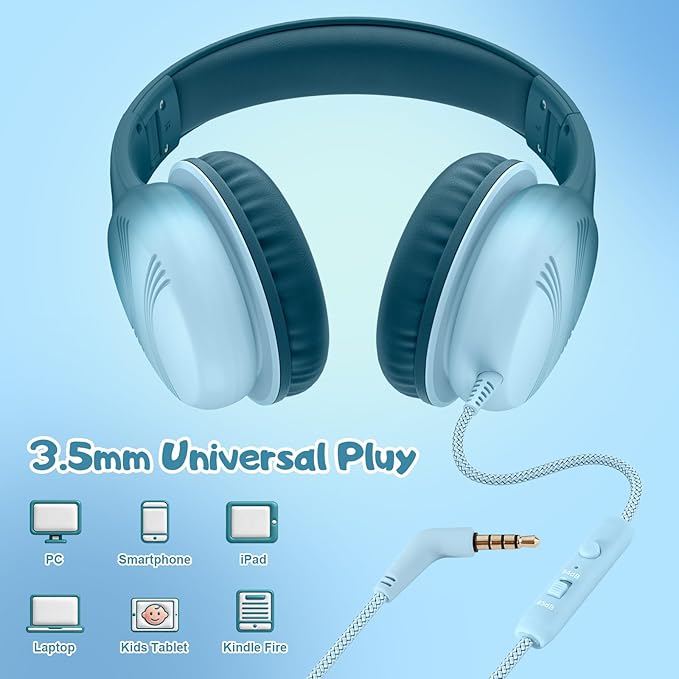 USB Type C Kids Headphones, Wired Headphones for Kids with Microphone 85/94dB Volume Limit, Stereo Sound Portable Over Ear Headphones for School/Travel/Tablet/iPad, Gradient Green