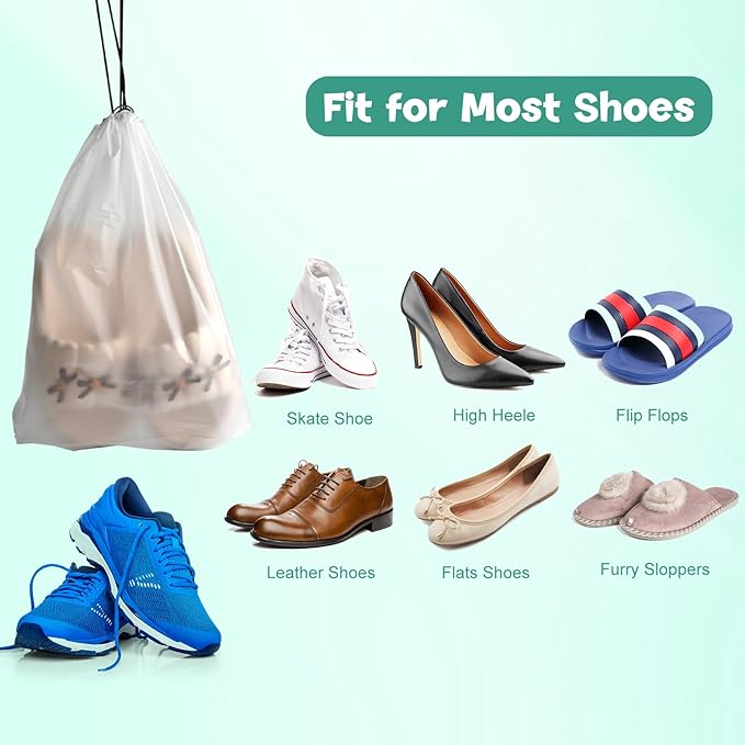 26 Pcs Shoe Bags for Travel，PLULON Clear Drawstring Travel Shoe Bags for Packing Waterproof Dustproof Shoes Organizer Pouch Travel Accessories Shoe Storage Bag for Women Men Portable Travel Essentials