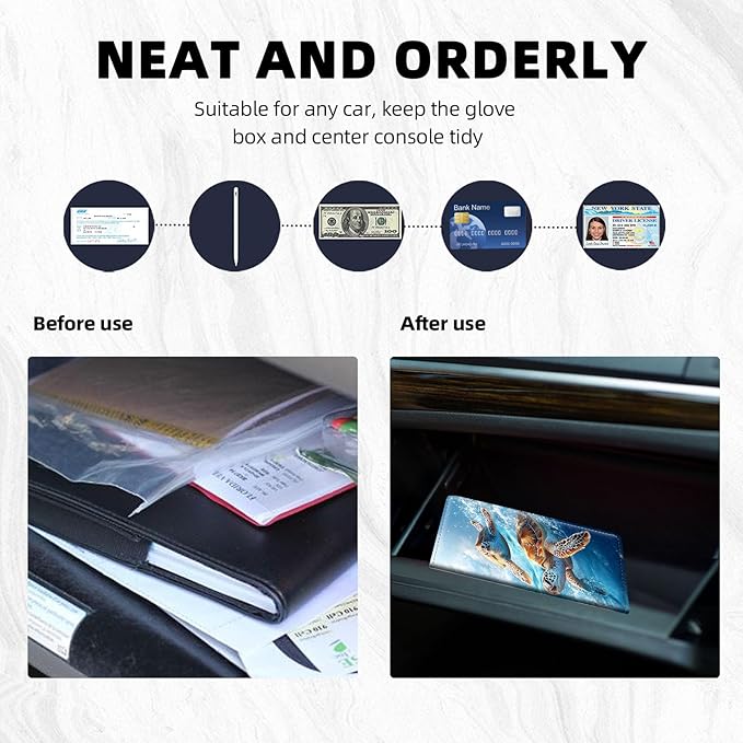 Car Registration and Insurance Holder PU Leather Vehicle Insurance and Registration Holders Wallet Case with Elastic Band Closure for ID Card, Driving Licence, Sea Turtle Swimming