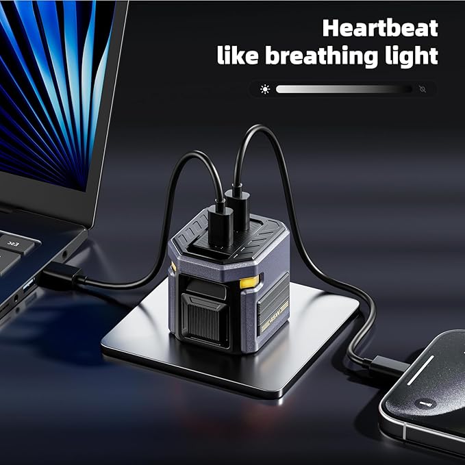 45W GaN Dual-USB-C Fast Charger - Cyberpunk Mecha Style with Touch-Activated Eye Light, Foldable Plug for iPhone 17/16, iPad Pro, Galaxy S25, Travel-Ready & Christmas/New Year Premium Gift