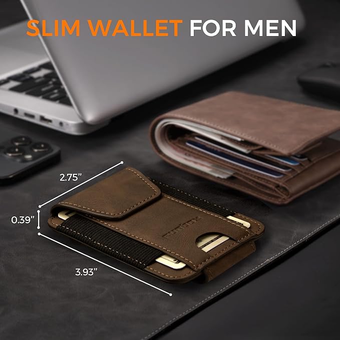 RUNBOX Slim Wallet for Men Front Pocket wallet with Magnetic Money Clip Minimalist Leather RFID Blocking wallet