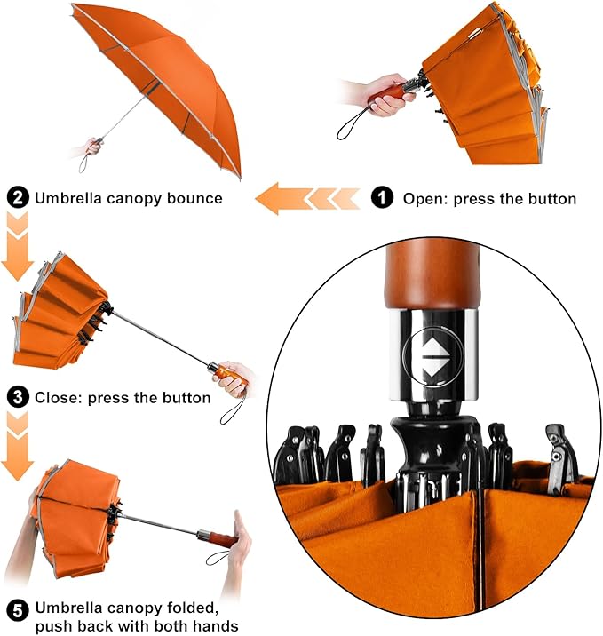 Lejorain Golf Large Inverted Umbrella - Black Big Windproof Heavy Duty Upside Down 46/50/54 Inch Compact Reverse Car Automatic Folding Reflective Umbrella