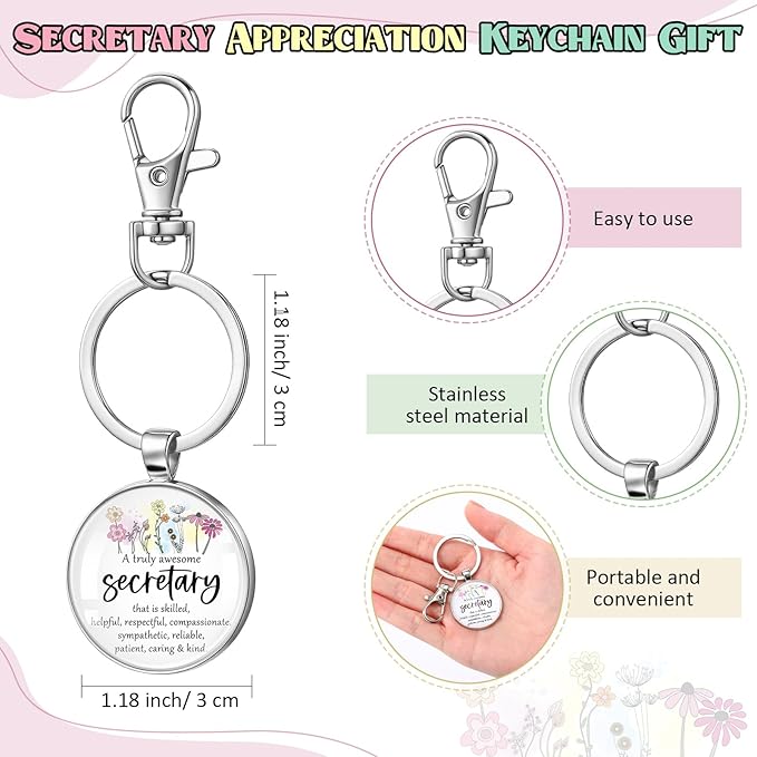 Kacctyen 3 Pcs Secretary Gifts Fine Canvas Tote Bag Administrative Assistant Makeup Cosmetic Bag Appreciation Keychains Gifts for Women Secretary Birthday