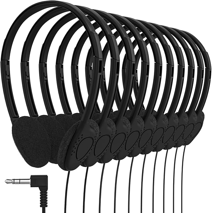 Maeline Bulk Classroom Student Headphones On Ear Stereo Headphones Flexible Adjustable Band for Kids Online Learning, Library, School, Airplane, Travel - 3.5mm Plug - 30 Pack - Black