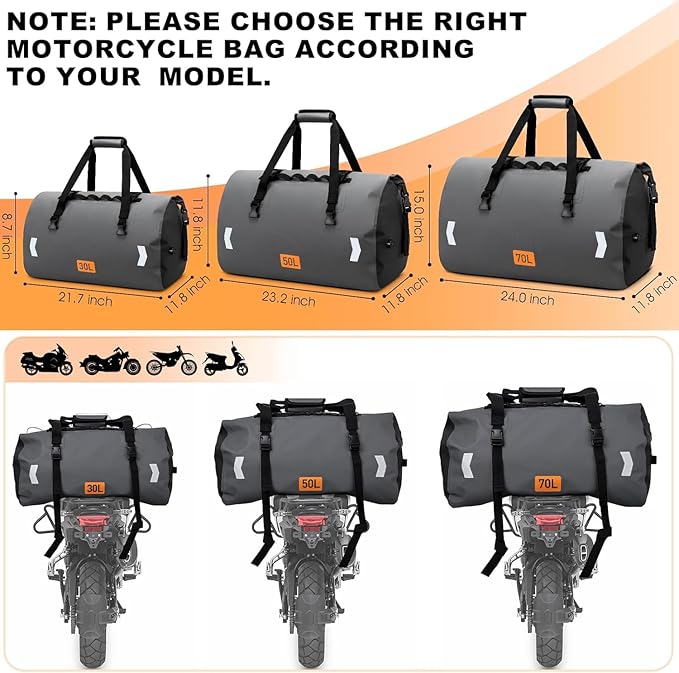 Waterproof Dry Bag, 30L Roll-top Motorcycle Tail Bag with Air Valve & Quick-fixed Straps, Travel Duffle Bags for Kayaking Paddle Boarding Rafting Boating Camping Riding Fishing - Grey