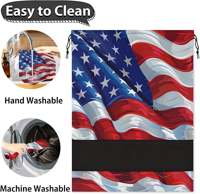 Flag US Travel Shoe Bag Waterproof Portable Shoe Bags for Storage with Drawstring,Breathable Mesh Washing Organizer for Laundry Sneakers Boots Dance Shoes