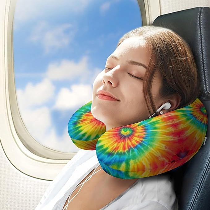 Kids Washable U-Shaped Travel Pillow Neck Support, Tie Dye Swirl U-Shape, Airplane Car Nap Chin Cushion