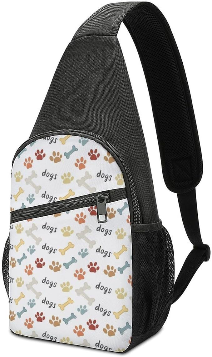 SWEET TANG Elegant Chest Cross Body Bag Dog Paw Bones Print Sling Shoulder Backpack for Women, Adjustable and Comfortable Gym Sack, Anti Theft Cycling Traveling Hiking Daypack