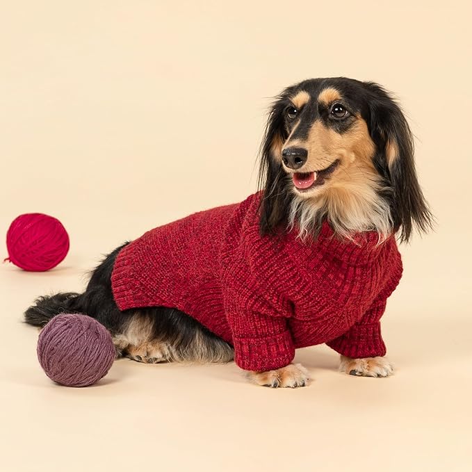 Fitwarm Knitted Turtleneck Dog Sweater, Thermal Dog Winter Clothes for Small Dogs Boy Girl, Holiday Pet Outfit, Heather Dark Red, Large
