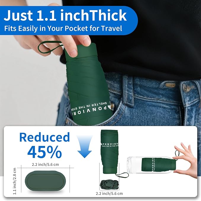 Compact Mini Windproof Travel Umbrella-UPF 50+ Sun & Rain Protection, Small Folding Design Fits in Pocket or Purse, Lightweight Portable with Case for Women, Men & Kids