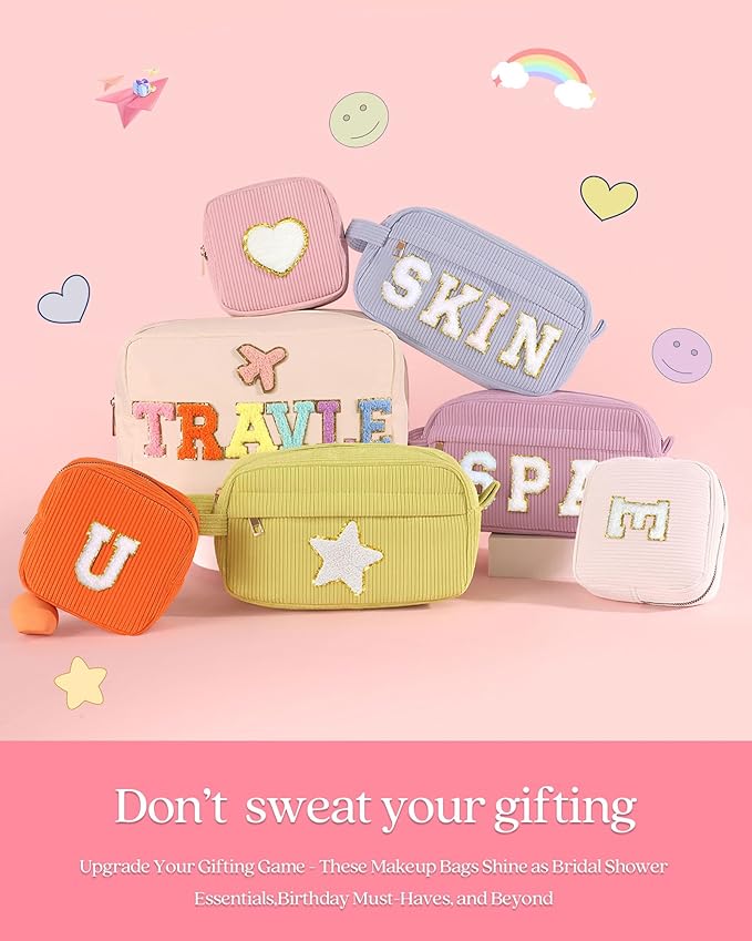 Pocmimut Preppy Makeup Bag,Travel Toiletry Bag,Monogrammed Gifts for Women,Personalized Birthday Gift for Sister Friends,Cute Stuff for Girls,Love