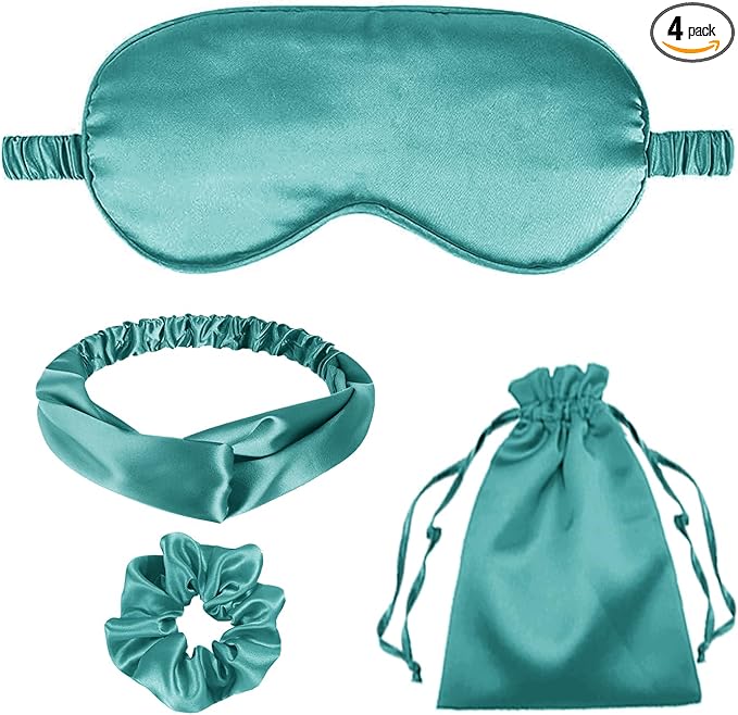 4Pcs Silk Sleep Masks Satin Eye Mask Silky Eyes Cover Blindfold Eyeshade Headband Scrunchies Pouch Bags Bridesmaid Gifts