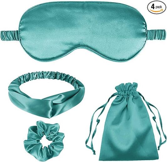 4Pcs Silk Sleep Masks Satin Eye Mask Silky Eyes Cover Blindfold Eyeshade Headband Scrunchies Pouch Bags Bridesmaid Gifts