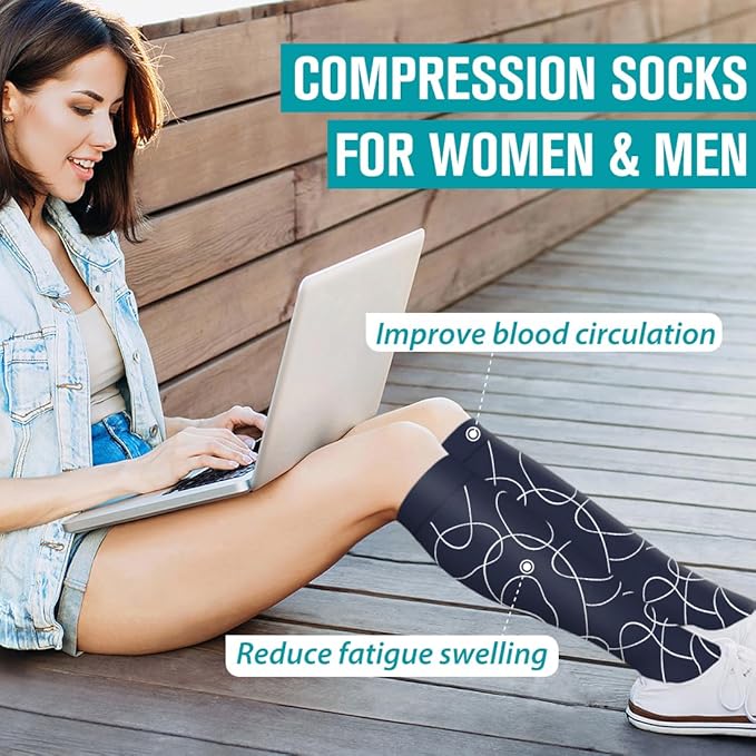 BLUEENJOY Copper Compression Socks for Women & Men (6 pairs) - Best Support for Nurses, Running, Hiking, Recovery