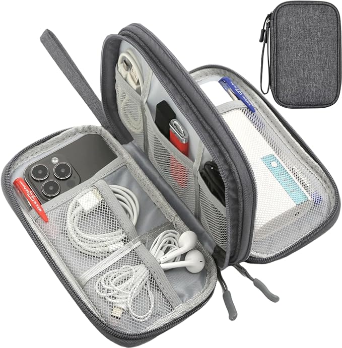 Travel Cord Organizer Electronics Organizer Travel Case, Travel Cable Organizer Bag Waterproof Portable Accessories Case for Cable, Charger, Phone, Power Bank, Earphone (Dark Gray, Large)