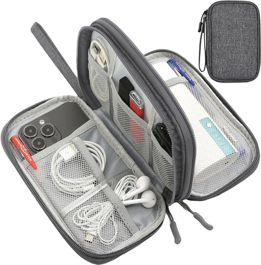 Electronics Organizer Case, Cable Organizer Bag Waterproof Electronic Accessories Carry Case with Handle for Cable, Cord, USB, Charger, Phone, Power Bank, Earphone (Dark Gray, Medium)
