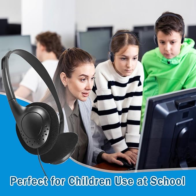 30 Pack Classroom Headphones for Kids, Bulk Headphones for Classroom Wired Over The Ear Headphones Adjustable with 3.5 mm Jack for School Library Student Children
