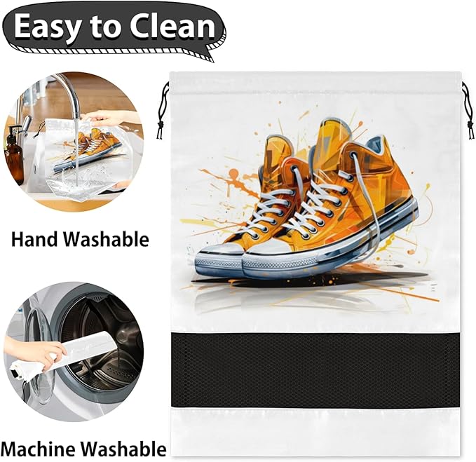 Canvas Travel Shoe Bag Waterproof Portable Shoe Bags for Storage with Drawstring Breathable Mesh Washing Organizer for Laundry Sneakers Boots Dance Shoes